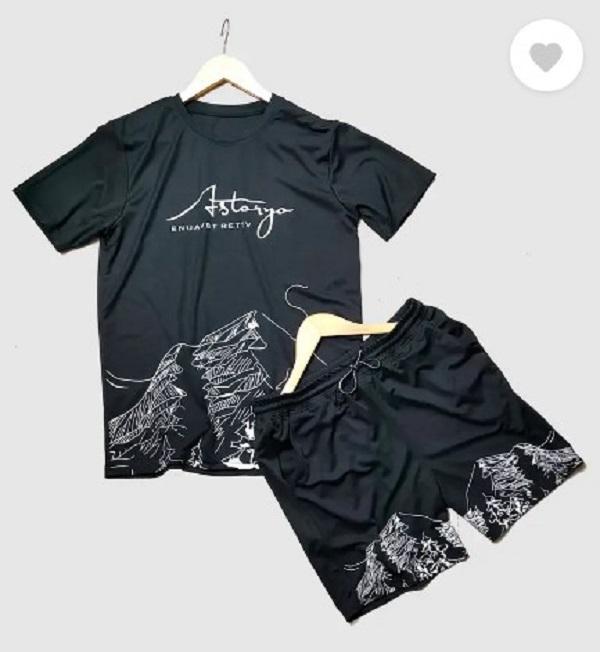 2- Pcs Men's Polyester Printed T-Shirt & Shorts Tracksuit
